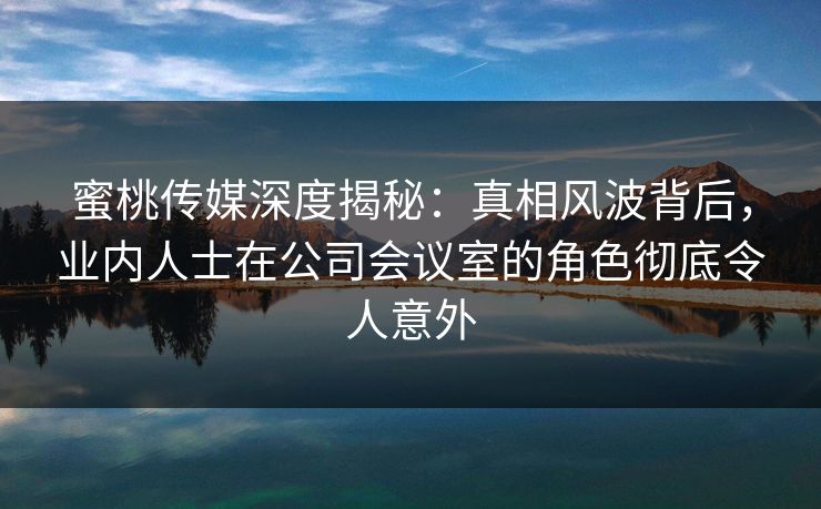 蜜桃传媒深度揭秘：真相风波背后，业内人士在公司会议室的角色彻底令人意外